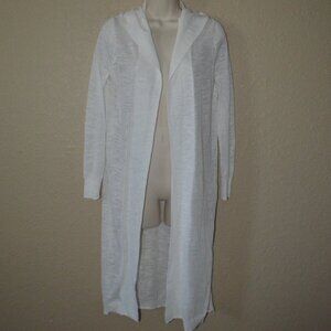 NWOT Sz XS White + Warren White Linen Gauze Hooded Long Open Cardigan Sw…